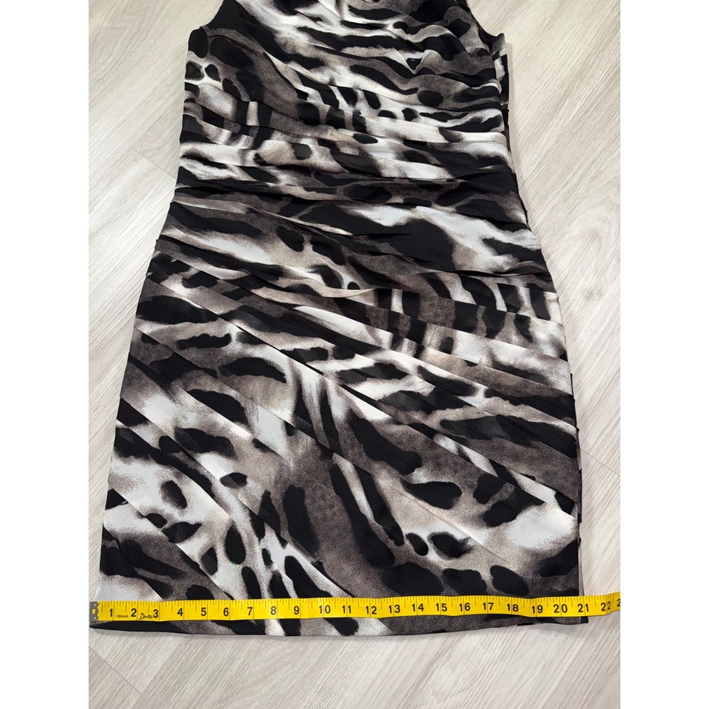Ann Taylor Animal Print Ruched Sheath Dress Gray Black White Sleeveless Size 14 - Picture 6 of 11